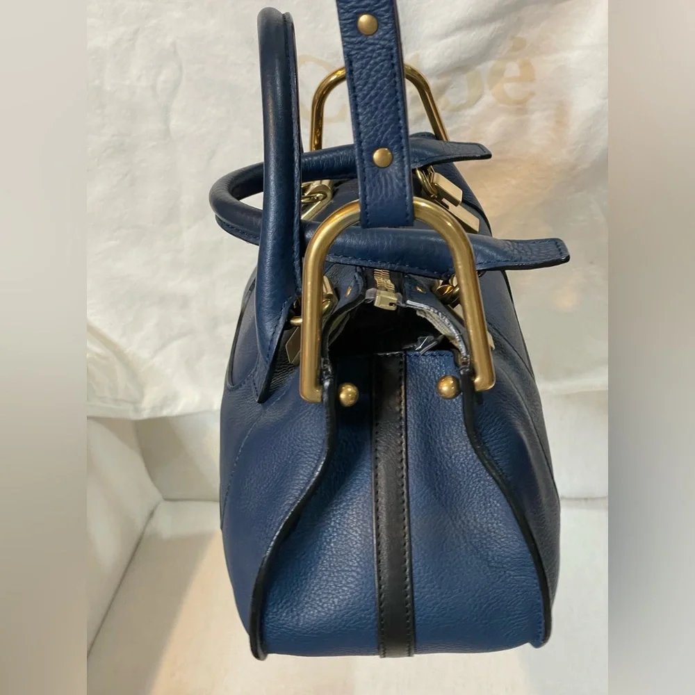 Chloe Dark Blue Leather Satchel with Gold Hardware - Picture 6 of 14